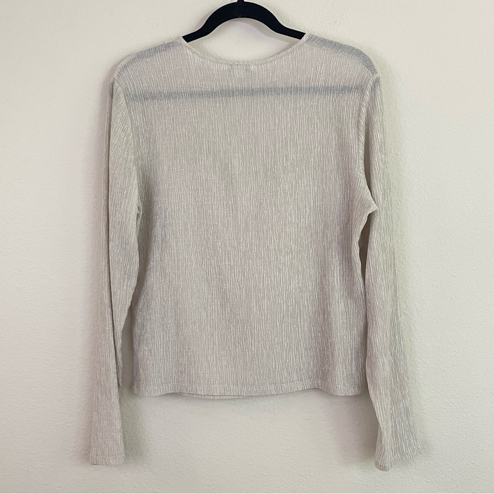 Vince Crinkle Long Sleeve Crewneck Lightweight Sheer Blouse Size L Minimalist - Picture 6 of 8